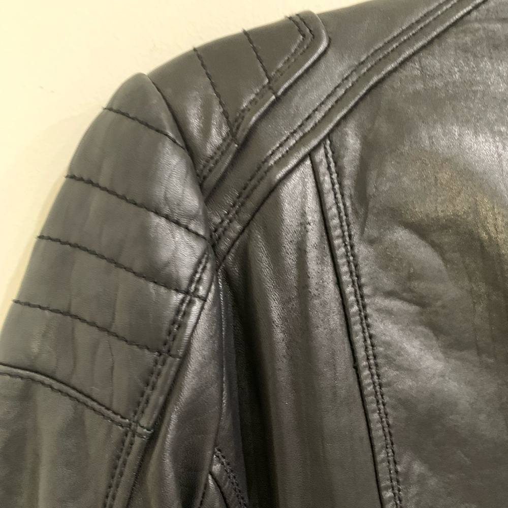 Michael Kors Bomber Biker Motorcycle Genuine Leather Jacket Quilted Trim Size PL - Picture 13 of 16